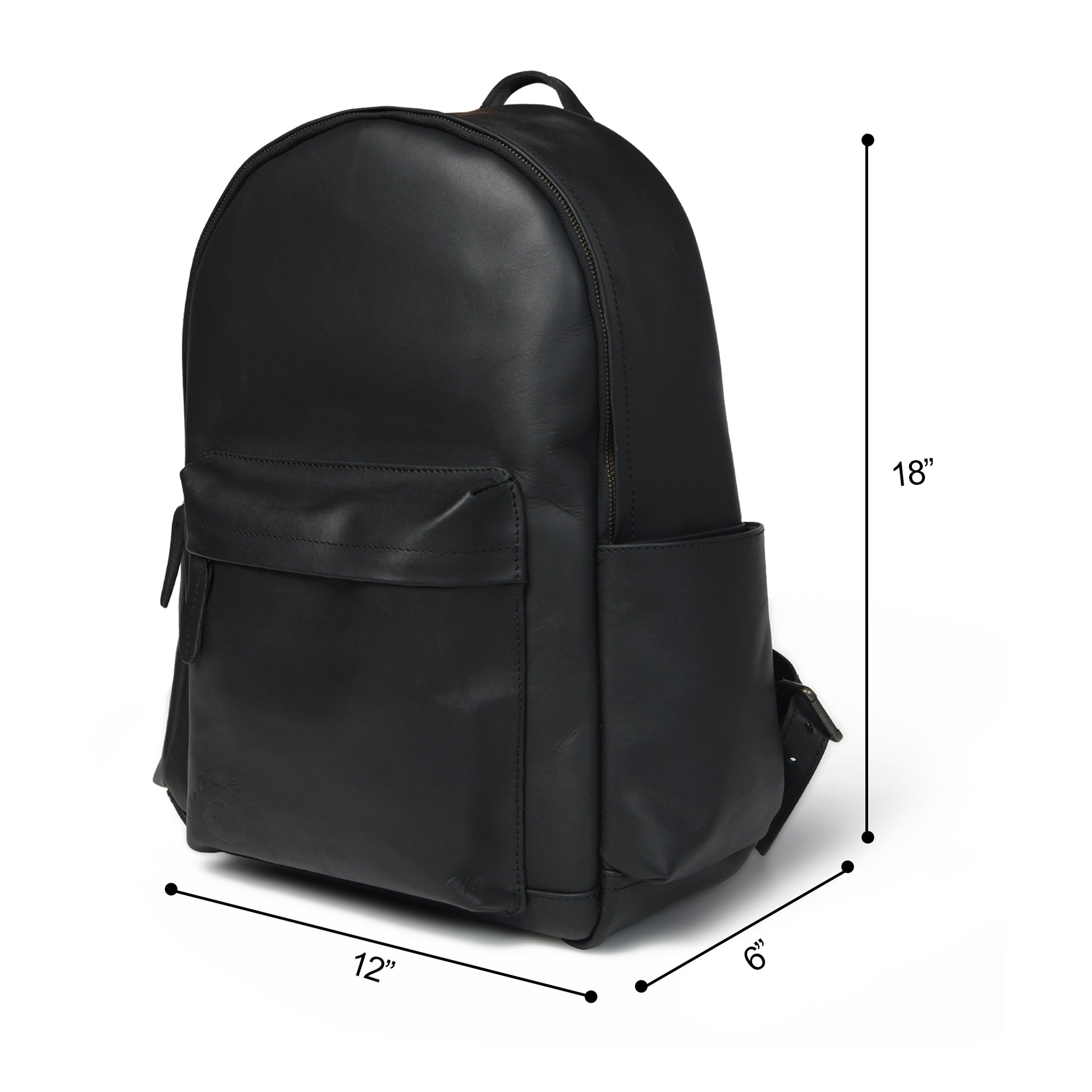 Black Atlas backpack dimensions showing 12-inch length, 18-inch height, and 6-inch width