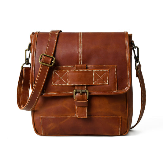 Waxed Cow Leather crossbody bag with refined hardware, front product view