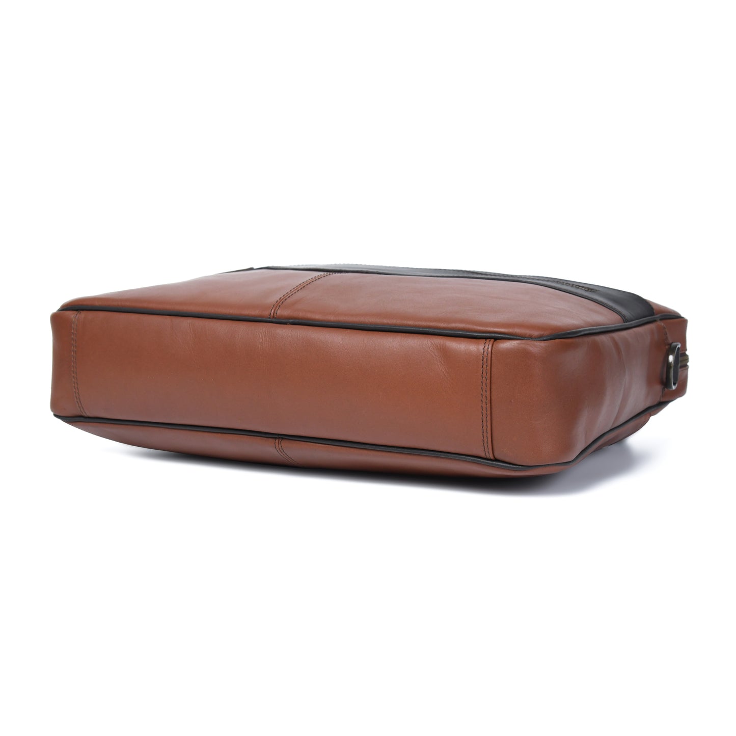 Cuiravo Calder briefcase base showing slim leather construction, dark piping, and reinforced corners