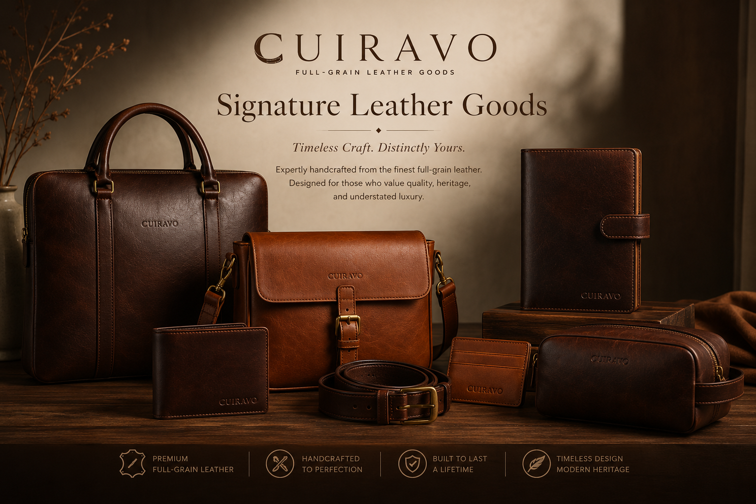 Cuiravo Signature Leather Goods collection image containing sample not available leather products.