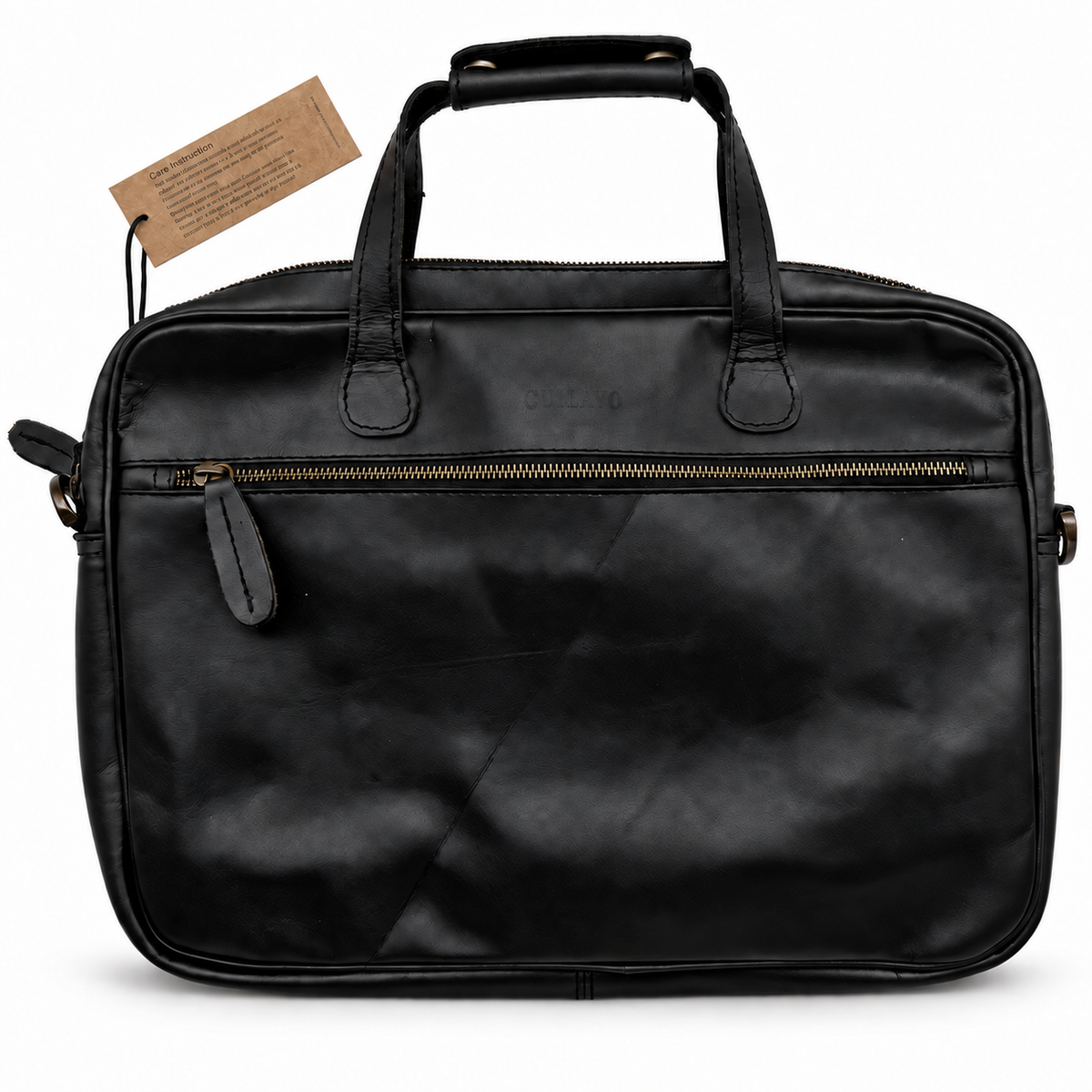 Black Cuiravo Ashford slim waxed leather laptop briefcase, front view