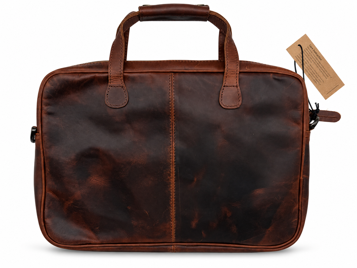 Brown Cuiravo Ashford laptop briefcase, rear view